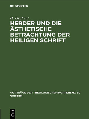 cover image of Herder und die ästhetische Betrachtung der heiligen Schrift